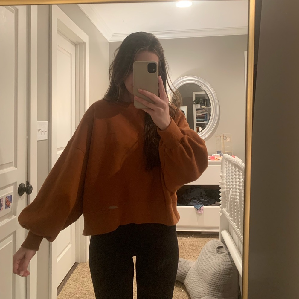 Cropped Balloon Sleeve Mustard Orange Sweatshirt Boutique Oversized